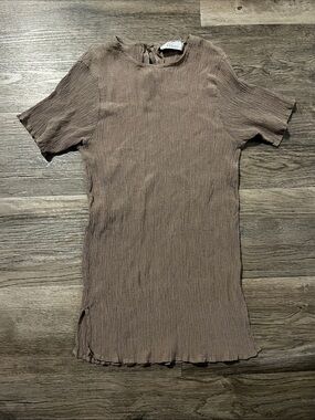 Vintage Neutral Taupe Eaton Petite Textured Short Sleeve Top